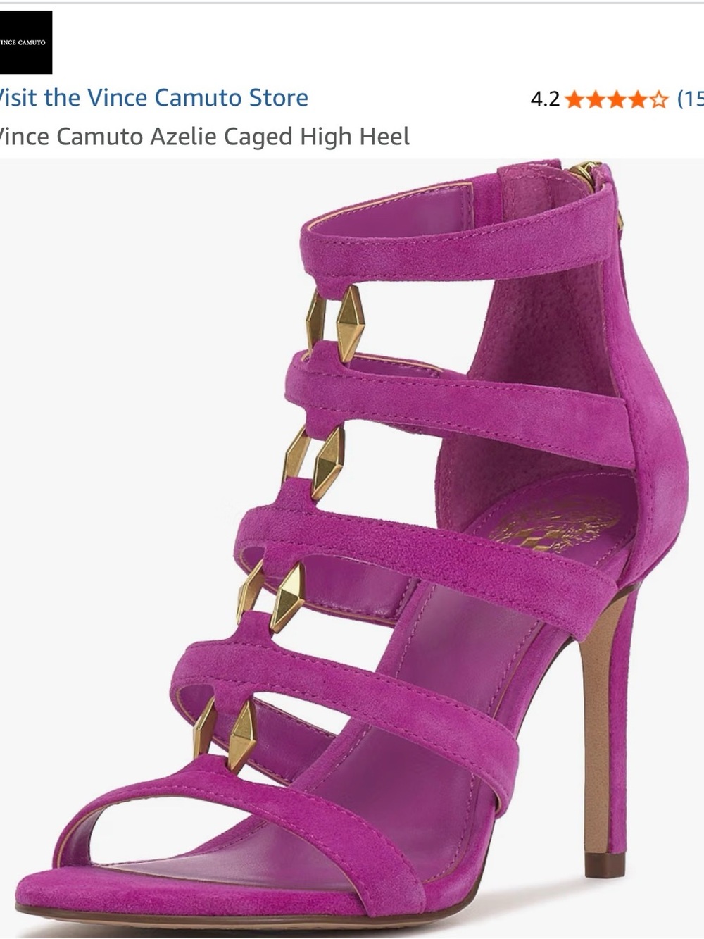 Vince Camuto Azelie High Heel Sandal in Fuchsia with Gold Accents